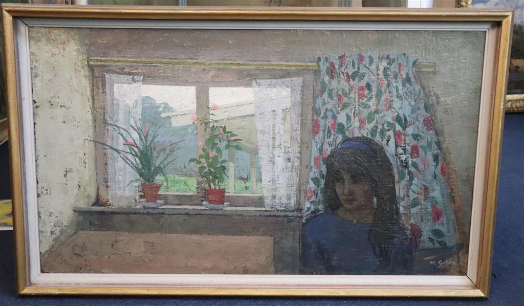 § Margaret Green (1925-2003) The Parlour Window 16.75 x 29.5in.